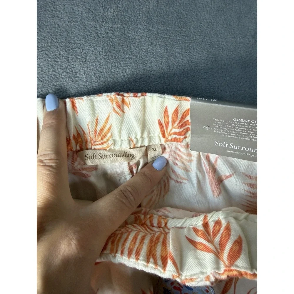 Soft Surroundings Women's Summer Breeze Palm Linen Shorts Sz XL/18 NWT Tropical